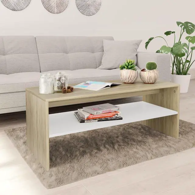 Main image of vidaXL Coffee Table End Table with Storage White and Sonoma Oak Engineered Wood