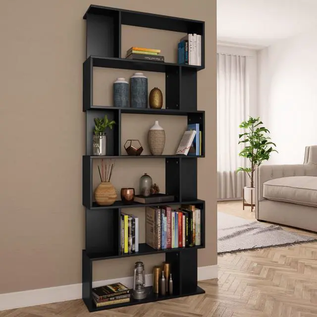 Main image of vidaXL Book Cabinet/Room Divider Black Engineered Wood Bookshelf Highboard