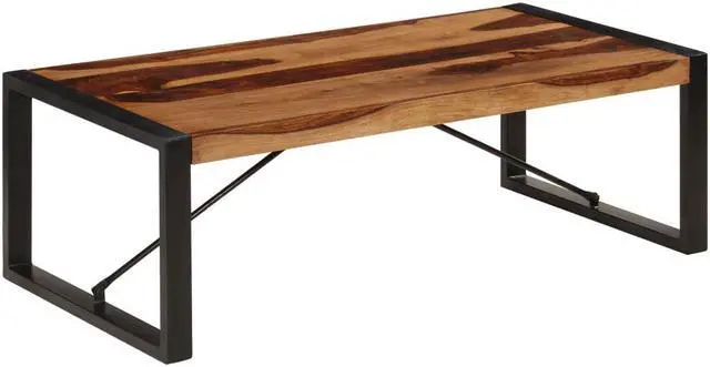Alt view image 7 of 11 - vidaXL Coffee Table Brown Solid Acacia wood, Powder-Coated Steel