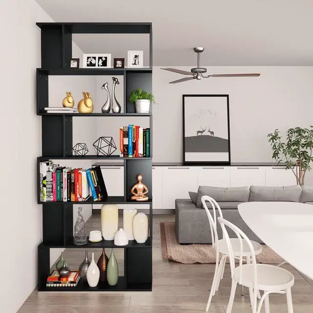 Alt view image 4 of 10 - vidaXL Book Cabinet/Room Divider Black Engineered Wood Bookshelf Highboard