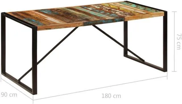 Alt view image 4 of 7 - vidaXL Dining Table 70.9" Solid Reclaimed Wood Kitchen Dinner Dining Room Home