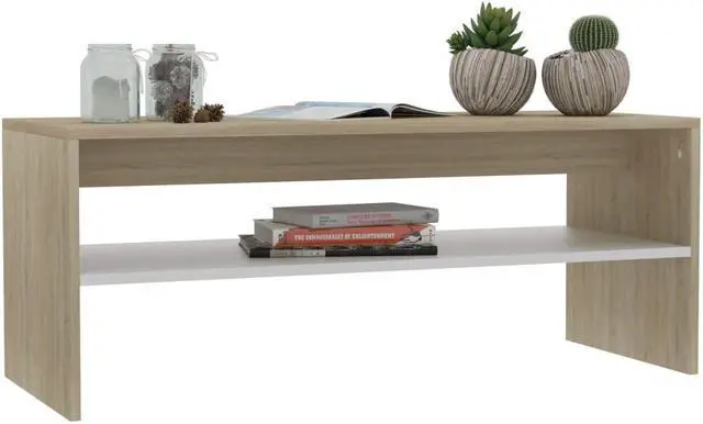 Alt view image 3 of 10 - vidaXL Coffee Table End Table with Storage White and Sonoma Oak Engineered Wood