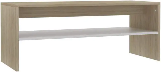 Alt view image 2 of 10 - vidaXL Coffee Table End Table with Storage White and Sonoma Oak Engineered Wood