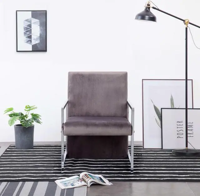 Main image of vidaXL Accent Chair Accent Single Sofa Chair with Chrome Feet Dark Gray Velvet