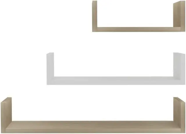 Alt view image 4 of 13 - vidaXL Wall Shelf Floating Shelf 3 Pcs White and Sonoma Oak Engineered Wood