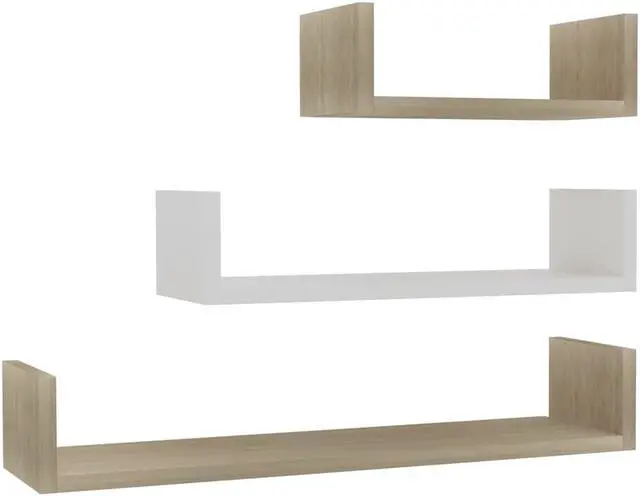 Alt view image 2 of 13 - vidaXL Wall Shelf Floating Shelf 3 Pcs White and Sonoma Oak Engineered Wood