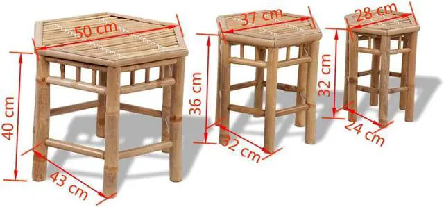 Alt view image 4 of 5 - vidaXL Garden Stool Set of 3 Natural Bamboo Small to Large Stackable