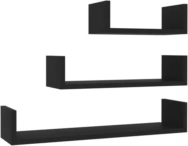 Alt view image 2 of 12 - vidaXL Wall Shelf Floating Display Shelf Rack 3 Pcs Black Engineered Wood