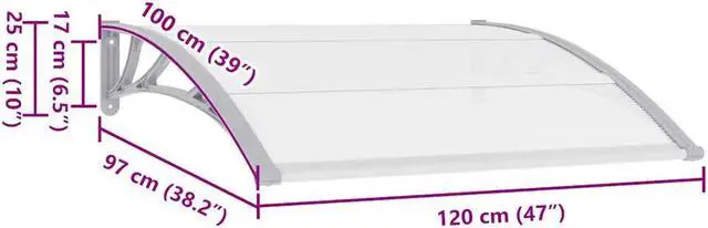 Alt view image 4 of 7 - vidaXL Door Canopy, Front Door Canopy for Protection, Porch Canopy for Outdoor, Weather-Resistant Polycarbonate Cover, 47,2''x39,4'', Gray