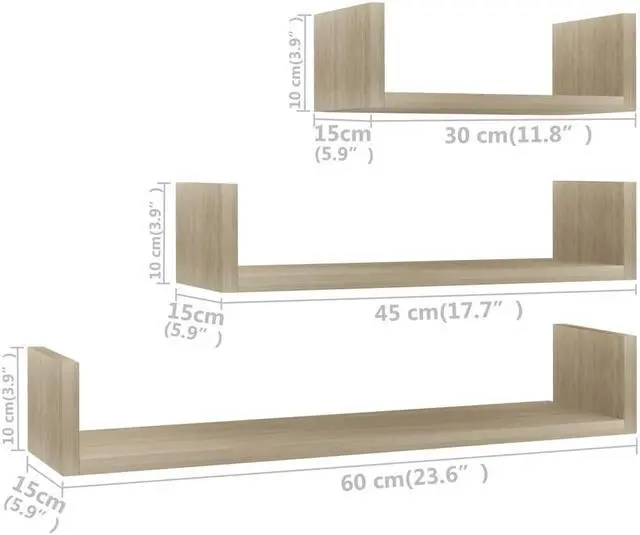 Alt view image 6 of 13 - vidaXL Wall Shelf Floating Display Shelf 3 Pcs Sonoma Oak Engineered Wood