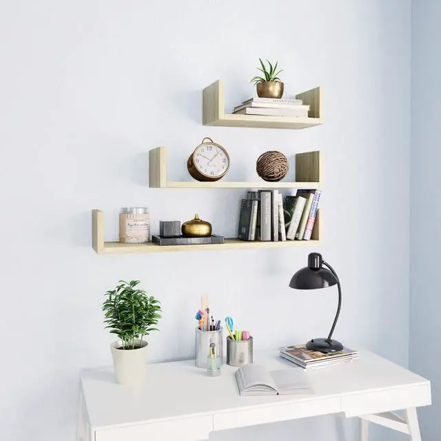 Main image of vidaXL Wall Shelf Floating Display Shelf 3 Pcs Sonoma Oak Engineered Wood