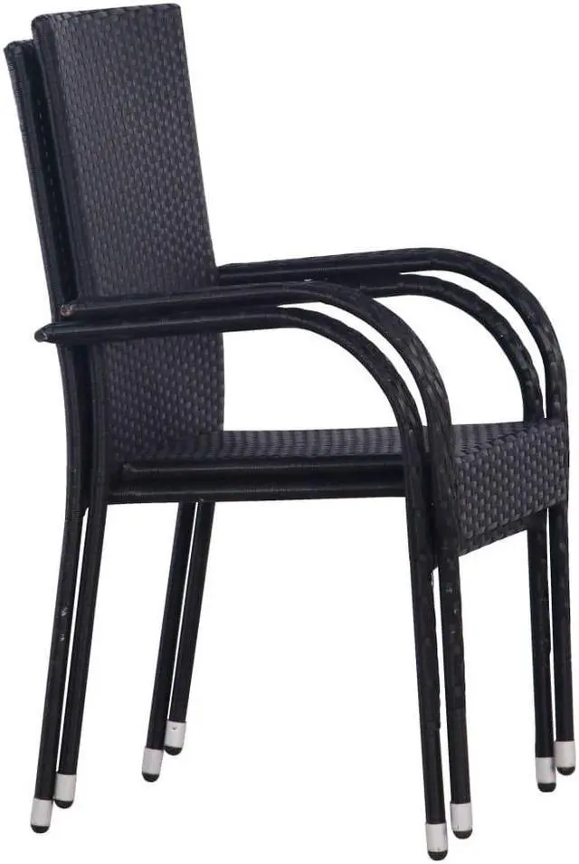 Alt view image 10 of 14 - vidaXL Stackable Outdoor Chairs 2 pcs Poly Rattan Black