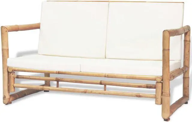 Alt view image 12 of 15 - vidaXL Patio Loveseat 2 Seater Sofa for Balcony Backyard with Cushions Bamboo