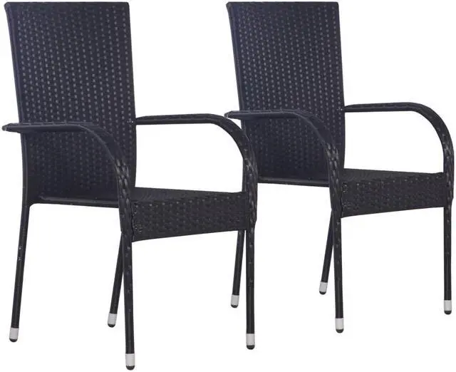 Alt view image 9 of 14 - vidaXL Stackable Outdoor Chairs 2 pcs Poly Rattan Black