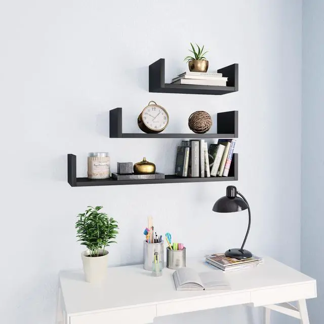 Main image of vidaXL Wall Shelf Floating Display Shelf Rack 3 Pcs Black Engineered Wood
