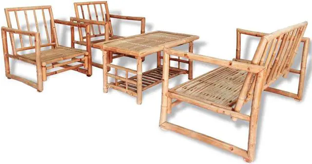 Alt view image 2 of 7 - vidaXL Patio Sofa Set Outdoor Furniture Table and Chair Bench 4 Piece Bamboo
