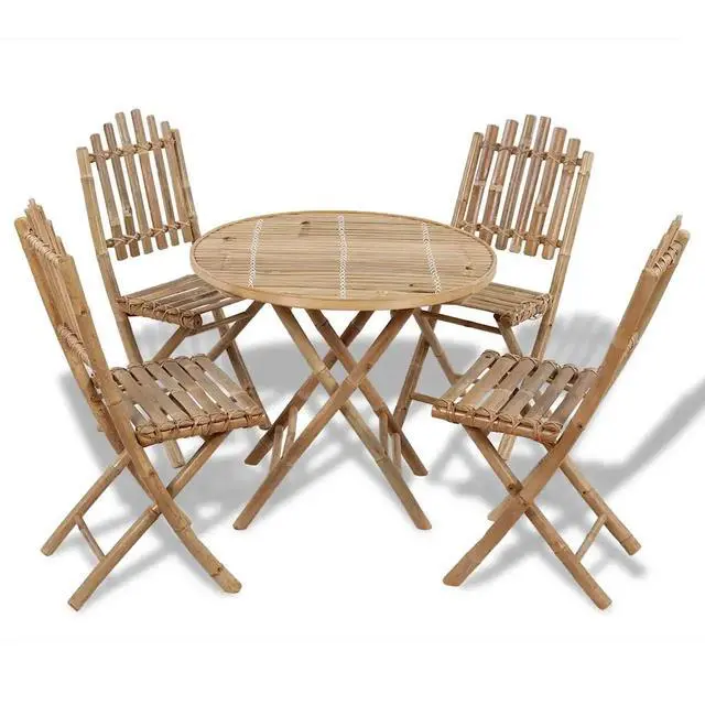Alt view image 4 of 10 - vidaXL 5 Piece Folding Outdoor Dining Set Bamboo