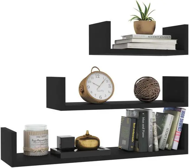 Alt view image 3 of 12 - vidaXL Wall Shelf Floating Display Shelf Rack 3 Pcs Black Engineered Wood