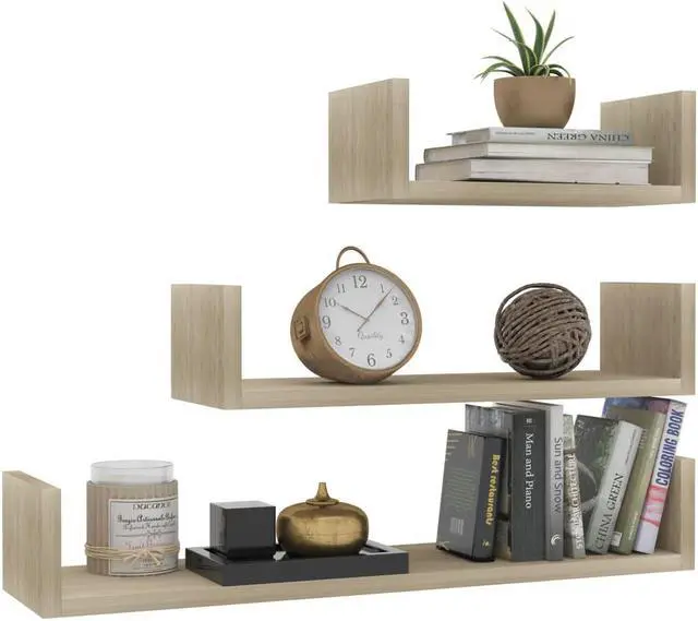 Alt view image 3 of 13 - vidaXL Wall Shelf Floating Display Shelf 3 Pcs Sonoma Oak Engineered Wood