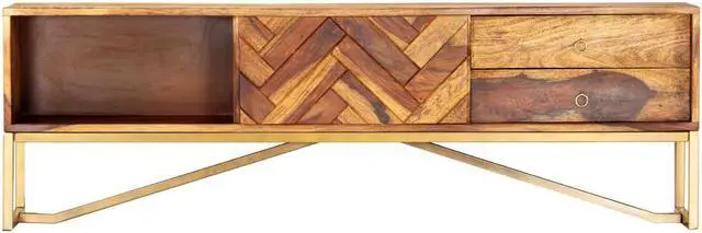 Alt view image 6 of 11 - vidaXL TV Cabinet Brown Solid Acacia Wood, Brass powder-coated iron