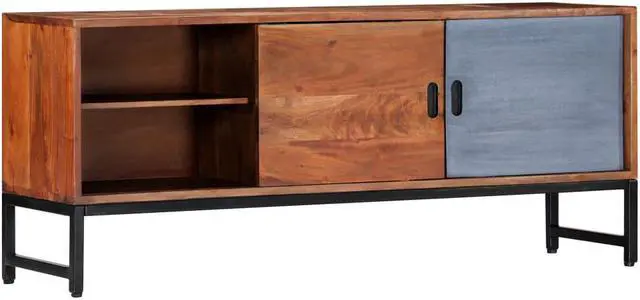 Alt view image 5 of 11 - vidaXL Solid Acacia Wood TV Cabinet Sturdy 47.2" Steel TV Drawer Stand Unit