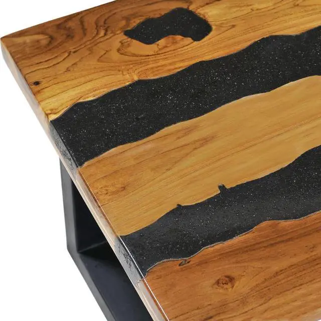 Alt view image 7 of 13 - vidaXL Coffee Table End Table Side Sofa Table Solid Wood Teak and Lava Stone