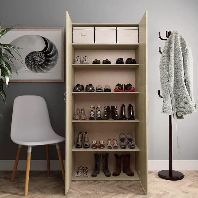 Alt view image 7 of 10 - vidaXL Shoe Cabinet Sonoma Oak 31.5"x14"x70.9" Chipboard