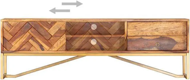 Alt view image 5 of 11 - vidaXL TV Cabinet Brown Solid Acacia Wood, Brass powder-coated iron