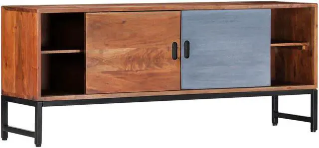 Alt view image 6 of 11 - vidaXL Solid Acacia Wood TV Cabinet Sturdy 47.2" Steel TV Drawer Stand Unit
