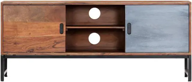 Alt view image 2 of 11 - vidaXL Solid Acacia Wood TV Cabinet Sturdy 47.2" Steel TV Drawer Stand Unit