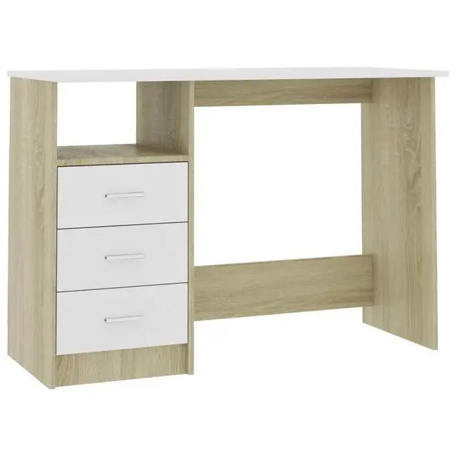 Alt view image 2 of 10 - vidaXL Desk with Drawers White and Sonoma Oak Engineered Wood Office Table