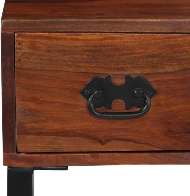 Alt view image 7 of 14 - vidaXL Solid Wood Sheesham Desk with Steel Legs Real Leather 46.1" Writing