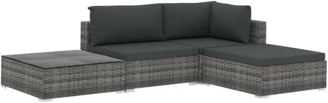Alt view image 2 of 7 - vidaXL Patio Furniture Set 4 Piece Sectional Sofa with Table Poly Rattan Gray