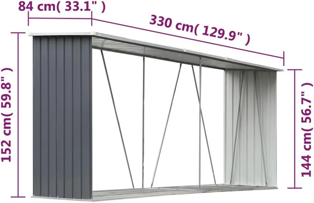 Alt view image 6 of 11 - vidaXL Firewood Rack Log Storage Holder Stand with Roof Galvanized Steel 129.9"