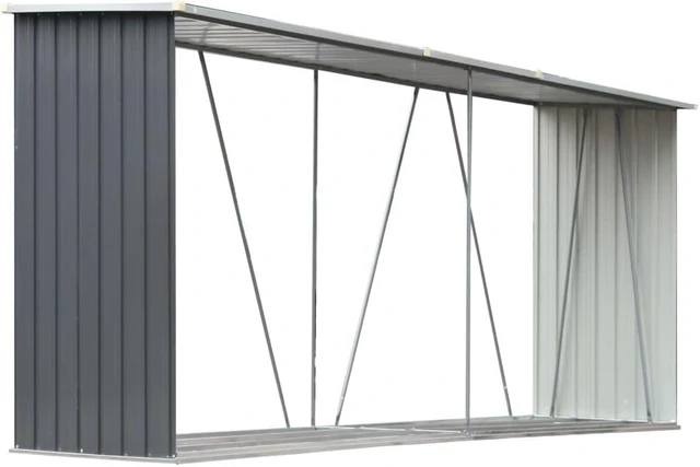 Alt view image 2 of 11 - vidaXL Firewood Rack Log Storage Holder Stand with Roof Galvanized Steel 129.9"
