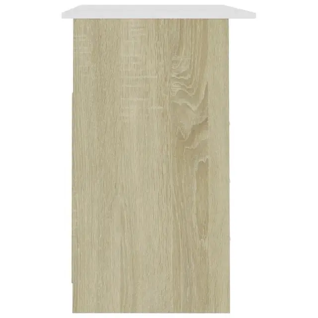 Alt view image 5 of 10 - vidaXL Desk with Drawers White and Sonoma Oak Engineered Wood Office Table