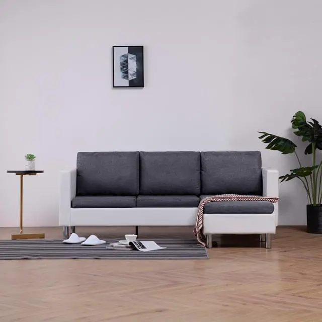 Main image of vidaXL Sofa Upholstered Sectional Sofa Couch with Cushions White Faux Leather