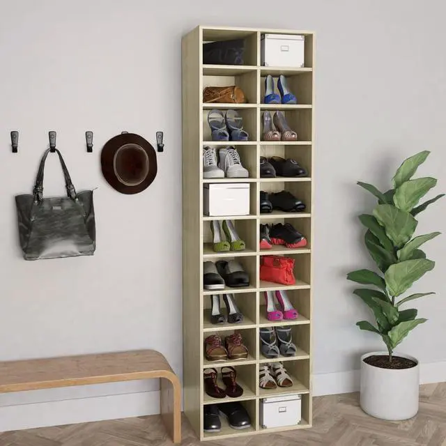 Alt view image 4 of 10 - vidaXL Shoe Cabinet Sonoma Oak 21.2"x13.3"x72" Chipboard