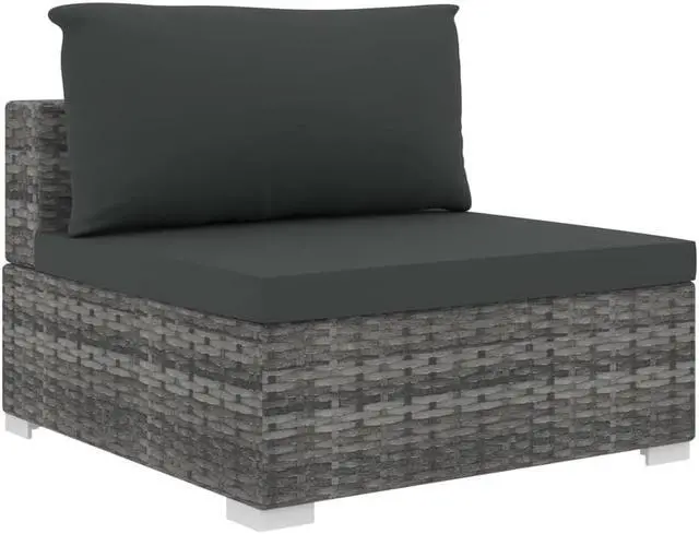 Alt view image 5 of 7 - vidaXL Patio Furniture Set 4 Piece Sectional Sofa with Table Poly Rattan Gray