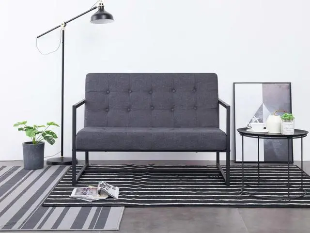 Main image of vidaXL Sofa Loveseat with Armrests for Living Room Dark Gray Steel and Fabric