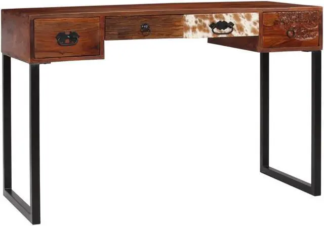 Alt view image 6 of 14 - vidaXL Solid Wood Sheesham Desk with Steel Legs Real Leather 46.1" Writing