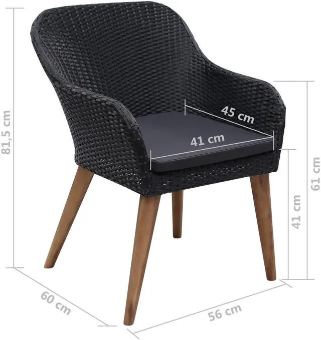 Alt view image 7 of 14 - vidaXL Patio Chairs 2 Pcs Patio Dining Chair with Cushions Poly Rattan Black