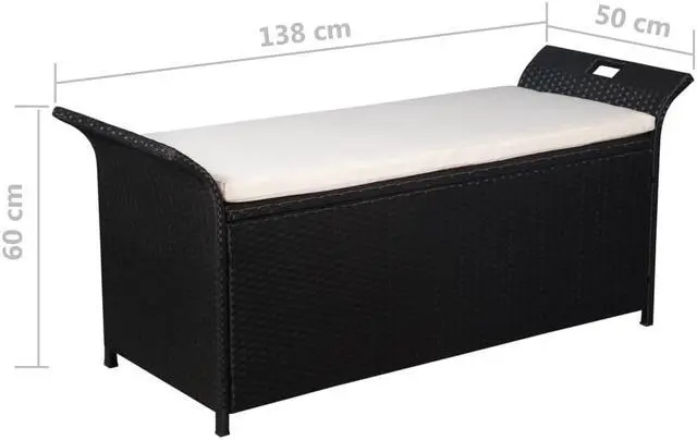Alt view image 4 of 5 - vidaXL Poly Rattan Storage Bench with Cushion, Indoor/Outdoor Ottoman Garden Bench, Waterproof Design, Easy Maintenance, 19.7" x 54.3" x 23.6" Black