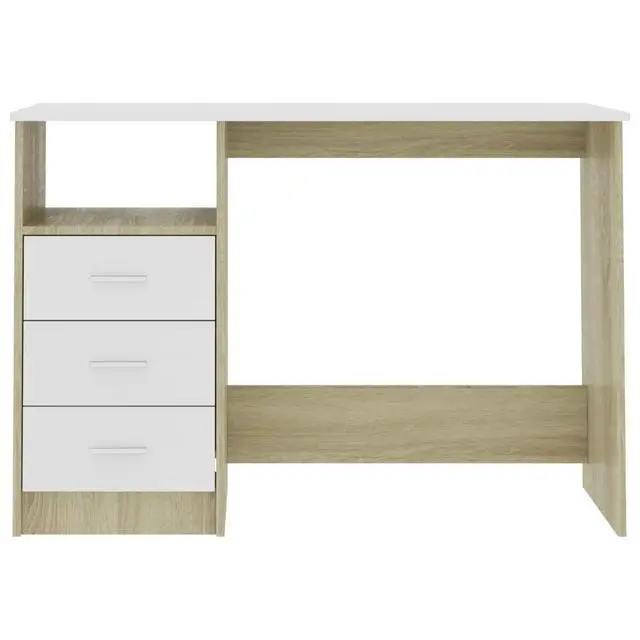 Alt view image 4 of 10 - vidaXL Desk with Drawers White and Sonoma Oak Engineered Wood Office Table