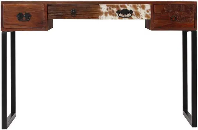 Alt view image 2 of 14 - vidaXL Solid Wood Sheesham Desk with Steel Legs Real Leather 46.1" Writing