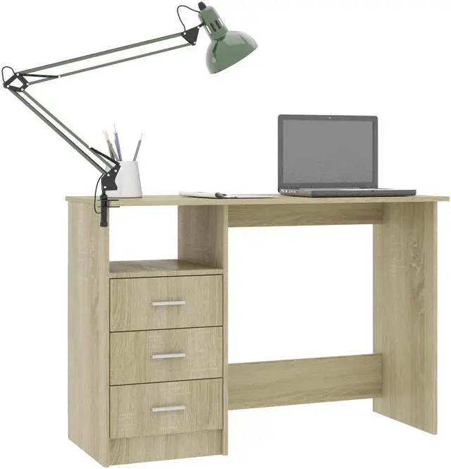 Alt view image 3 of 10 - vidaXL Desk with Drawers Standing Computer Desk Sonoma Oak Engineered Wood