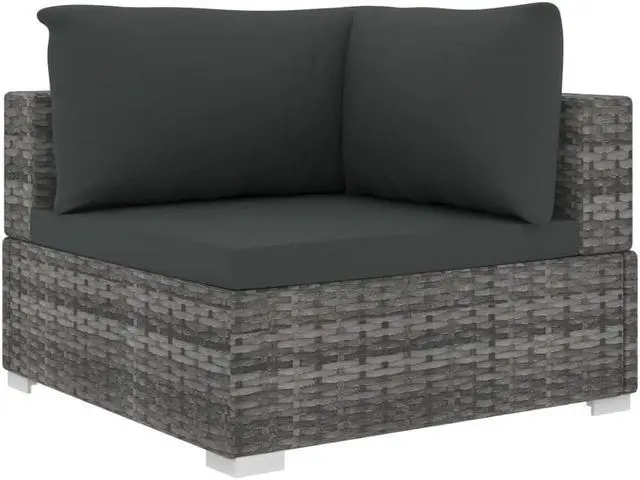 Alt view image 4 of 7 - vidaXL Patio Furniture Set 4 Piece Sectional Sofa with Table Poly Rattan Gray
