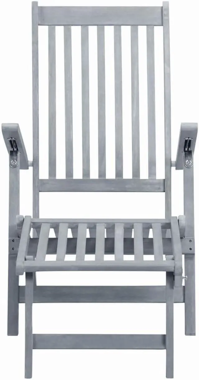 Alt view image 2 of 14 - vidaXL Deckchair Patio Lounge Chair Folding Sunlounger Gray Solid Acacia Wood