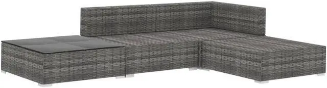 Alt view image 3 of 7 - vidaXL Patio Furniture Set 4 Piece Sectional Sofa with Table Poly Rattan Gray
