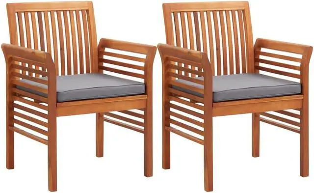 Main image of vidaXL 2x Solid Acacia Wood Garden Dining Chairs with Cushions Slatted Patio